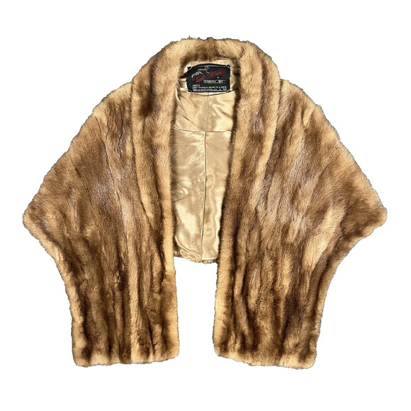 Voula Accessories - Vintage Voula Mitsakou Mink Fur Shawl Shoulder Wrap One Size Made In Greece